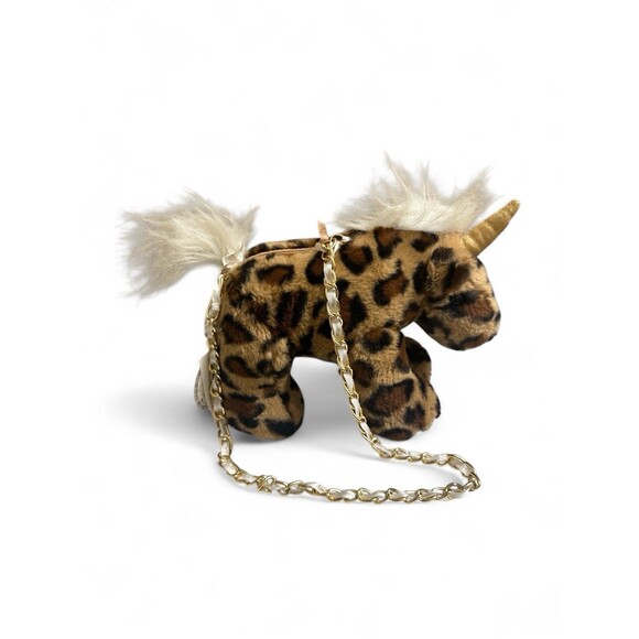 NWT Olly & Me Unicorn Child Plush Purse  Bag Chain Leopard Animal Print New - Picture 1 of 4